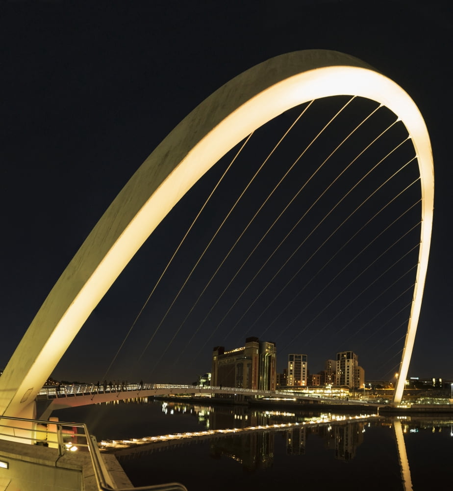 Gateshead Millennium Bridge at nighttime Gateshead Tyne and Wear England Canvas Art - John Short Design Pics (30 x 32)