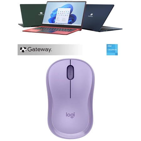 Gateway 15.6" Ultra Slim Notebook, HD, Intel Celeron N4020, Dual Core, 4GB RAM, 128GB Storage, Tuned by THX Audio, 1MP Camera, HDMI, Windows 11, Blue and Logitech Silent Wireless Mouse - Lavender