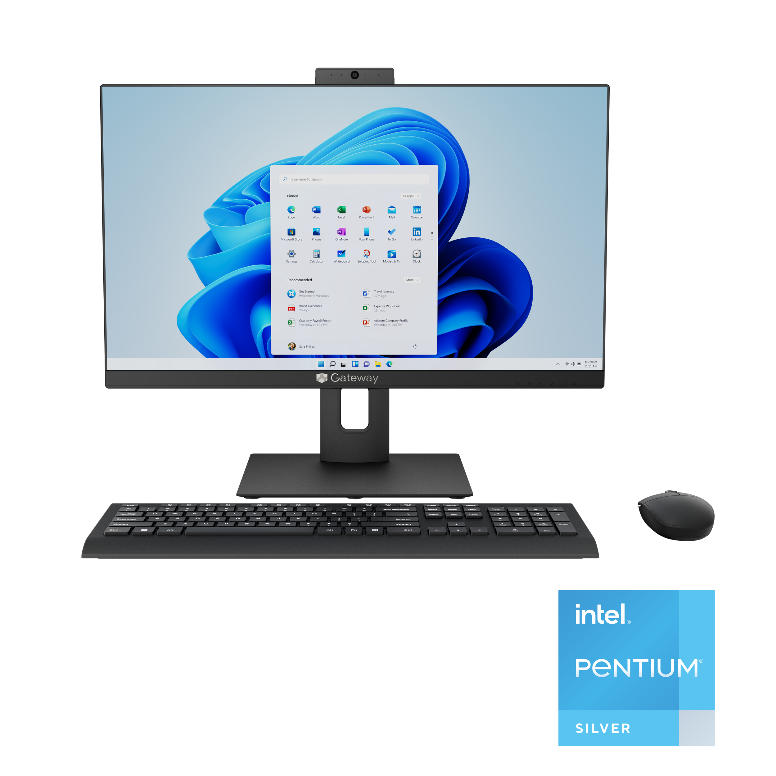 Gateway 23.8" All-in-one Desktop, Fully Adjustable Stand, FHD, Intel Pentium J5040, 4GB RAM, 128GB SSD, 2MP Camera, Windows 11, Microsoft 365 Personal 1-Year Included, Mouse & Keyboard Included, Black - image 1 of 11