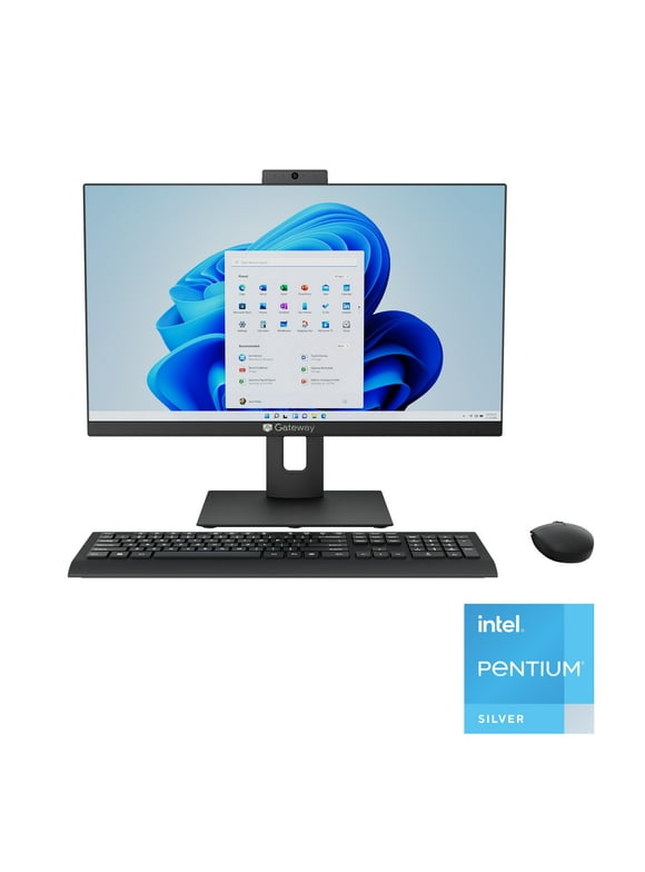 Gateway 23.8" All-in-one Desktop, Fully Adjustable Stand, FHD, Intel Pentium J5040, 4GB RAM, 128GB SSD, 2MP Camera, Windows 11, Microsoft 365 Personal 1-Year Included, Mouse & Keyboard Included, Black