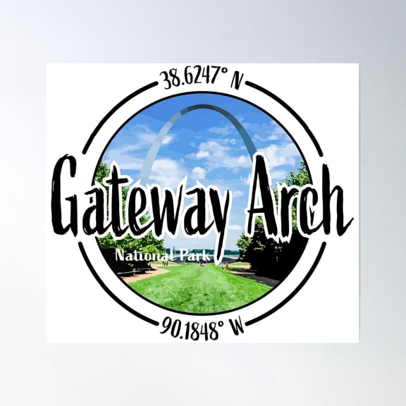 Gateway Arch Design With Latitude And Longitude Poster Wall Art, Modern Wall Decor, 30x30 UNFRAMED