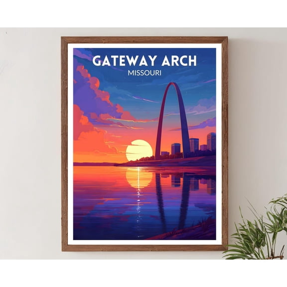 Gateway Arch Missouri Vibrant Travel Retro Futuristic Colorful St Louis Skyline Modern Decor, Unframed Poster