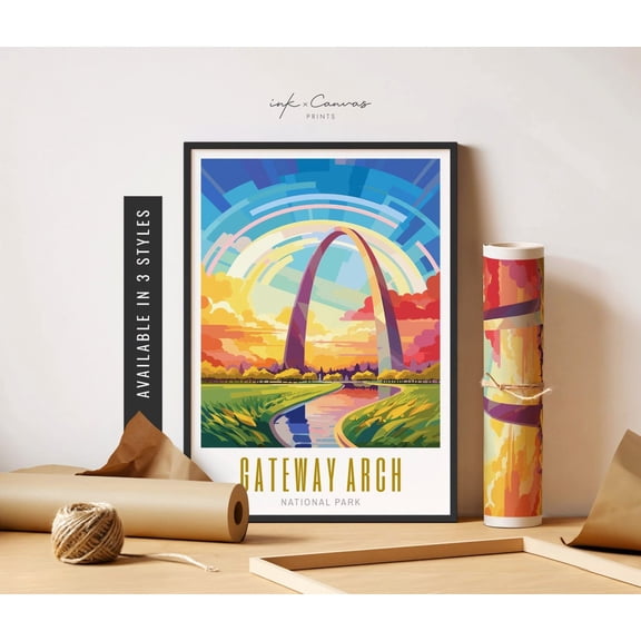 Gateway Arch National Park Poster Gateway Arch Poster Us National Parks Posters Vibrant Colorful Wall Art Poster Travel Art UNFRAMED Poster, Wall Art for Decor, Present, 12x18