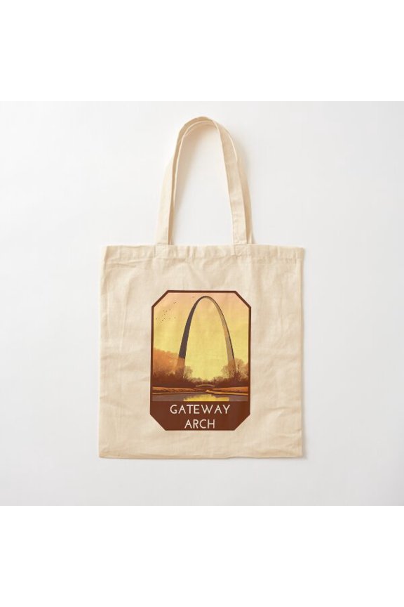 Gateway Arch National Park Vintage Travel Art Canvas Tote Bags, Reusable Shopping Bag
