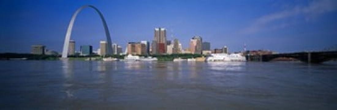Gateway Arch and city skyline viewed from the Mississippi River St Louis Missouri USA Canvas Art - Panoramic Images (18 x 6)