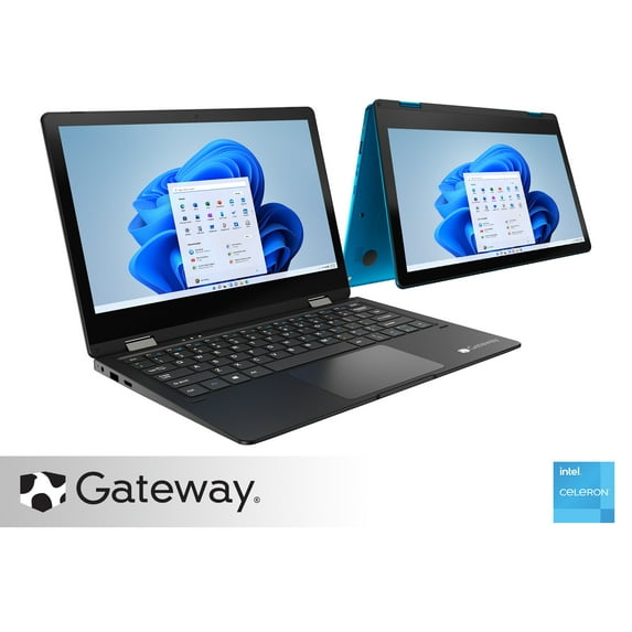 Gateway 11.6" 2-in-1 Convertible Notebook, HD, Intel® Celeron®, Dual Core, 4GB Memory 64GB Storage, Mini HDMI, Cortana, 1.0MP Webcam, Windows 10 S, Microsoft 365 Personal 1-Year Included, Black