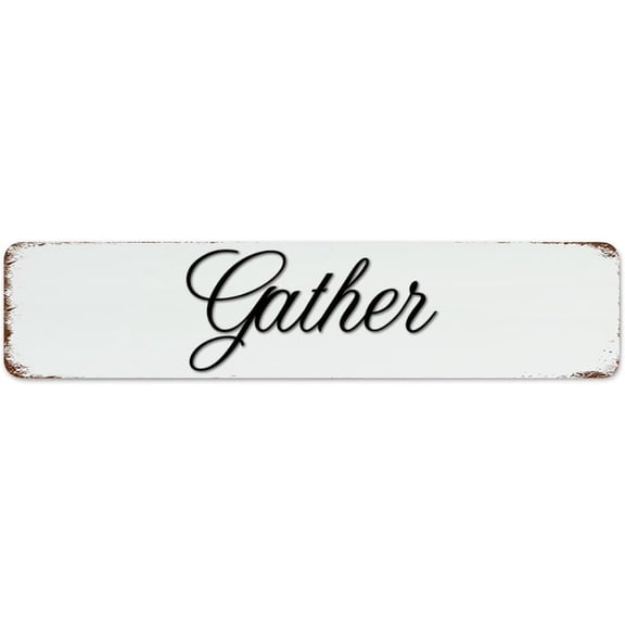 Gather 4"x16" Metal Signs Outdoor Vintage Fence Terrace Porch Man Cave Decor Metal Plaque Initial Word Cutout Sculptures Tin Signs for Coffee Bar