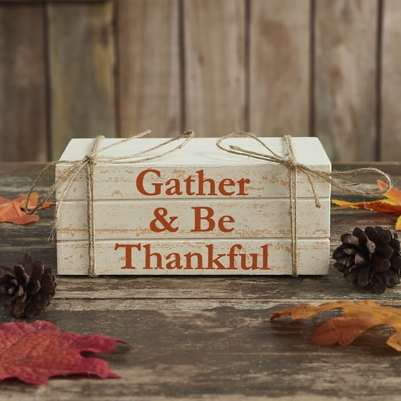 VHC Brands Gather & Be Thankful Faux Book Stack 2.5x6x4, Holiday Decoration for Tabletop, Table Decor for Fall and Thanksgiving