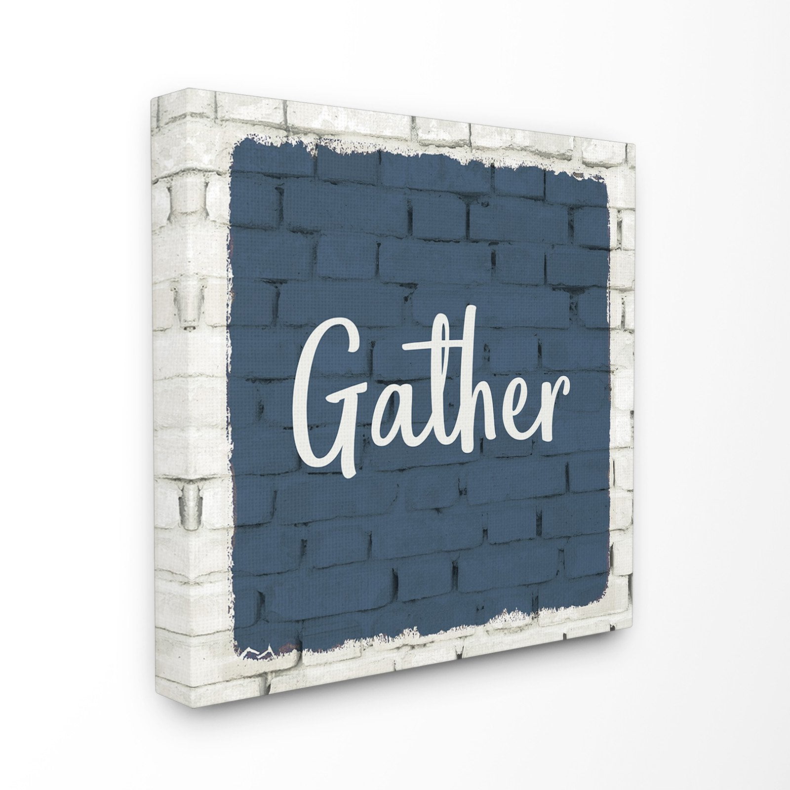 Gather Blue Splash On Bricks Typography Stretched Canvas Wall Art, 17 x 1.5 x 17