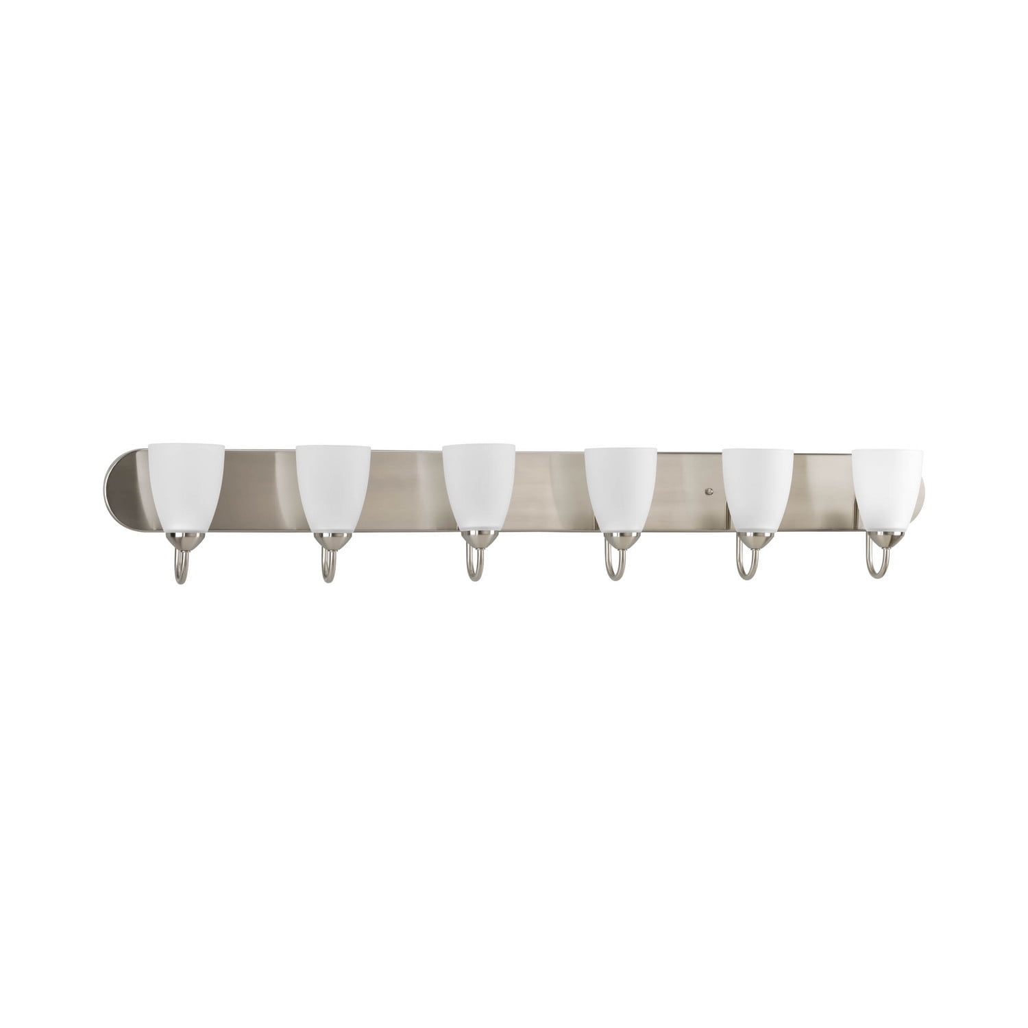 Gather Collection 48" Brushed Nickel 6-Light Bath Vanity with Etched Glass Shades