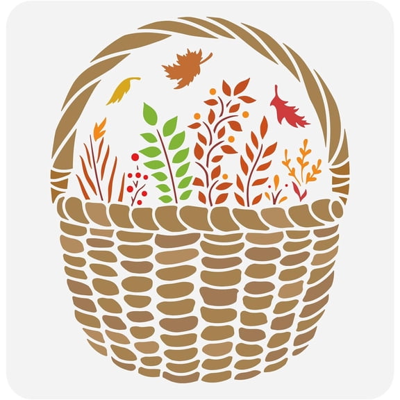 Gather Fall Basket Stencil 11.8x11.8inch Reusable Fall Plants Painting Template DIY Art Fall Theme Decoration Stencil DIY