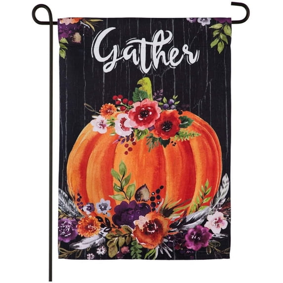 Gather Floral Pumpkin Garden Flag 2 Sided Fall Thanksgiving