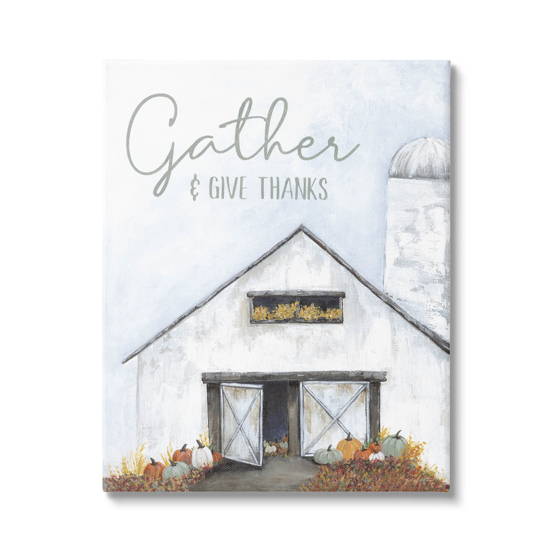Gather & Give Thanks Autumn Barn Holiday Graphic Art Gallery Wrapped Canvas Print Wall Art