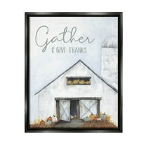 Gather & Give Thanks Autumn Barn Holiday Graphic Art Jet Black Framed Art Print Wall Art