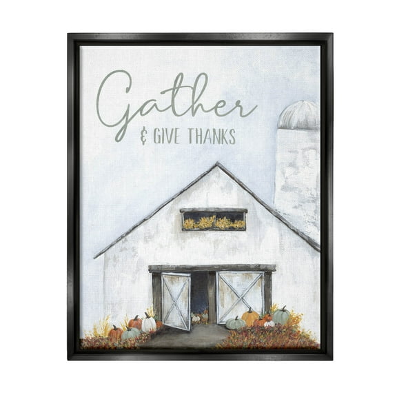 Gather & Give Thanks Autumn Barn Holiday Graphic Art Jet Black Framed Art Print Wall Art