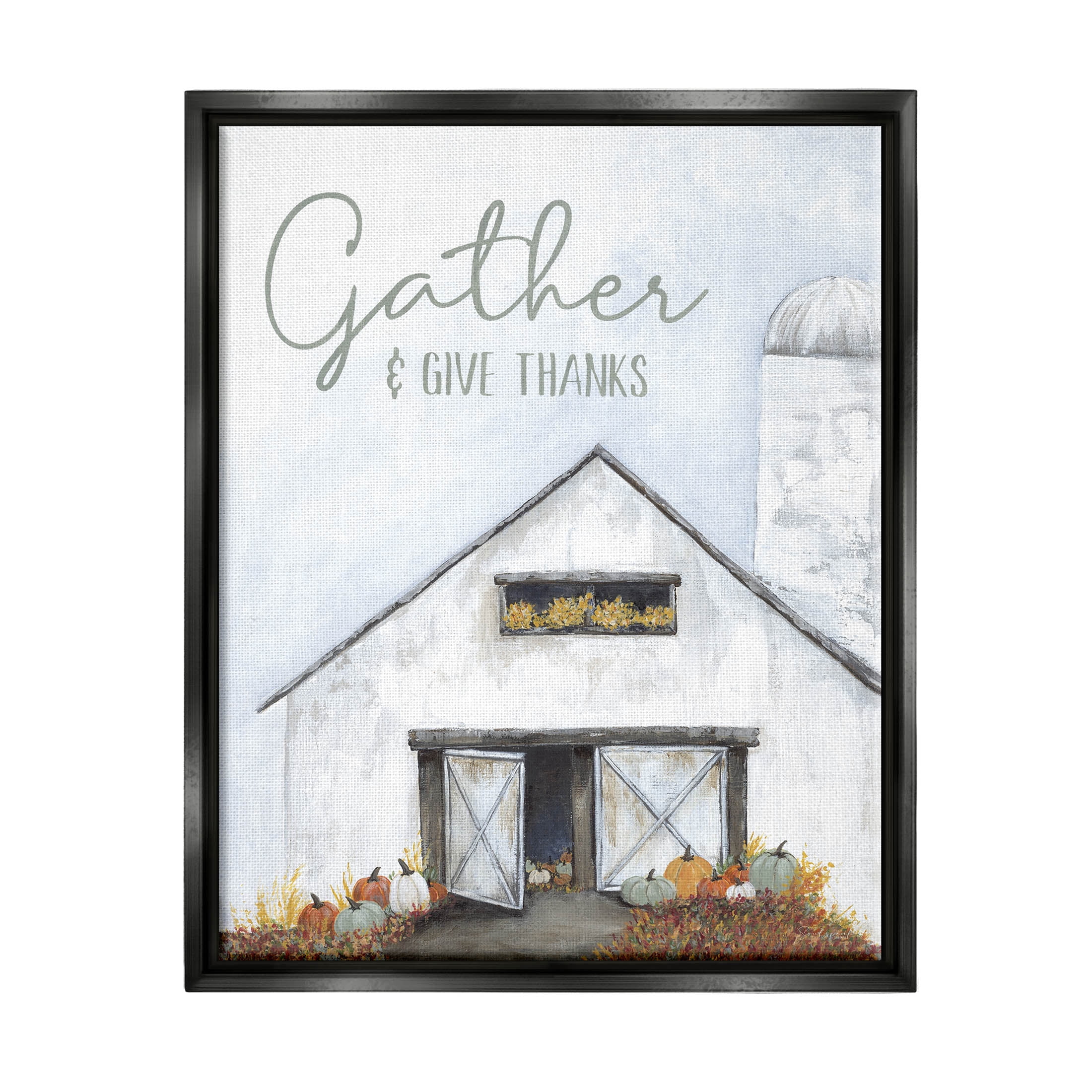 Gather & Give Thanks Autumn Barn Holiday Graphic Art Jet Black Framed Art Print Wall Art