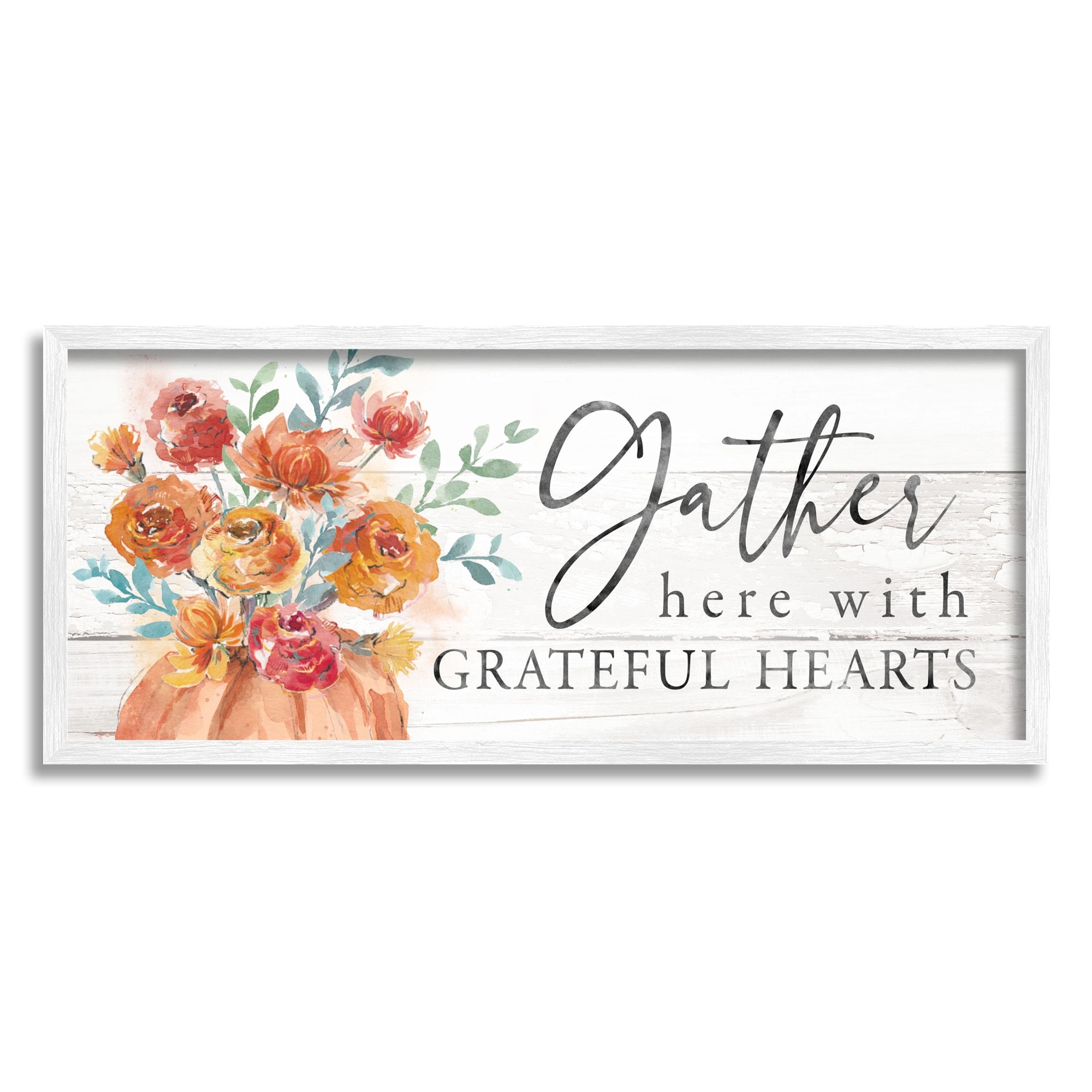 Gather Grateful Hearts Seasonal Harvest Rustic Phrase Botanical & Floral Graphic Art Framed Art Print Wall Art