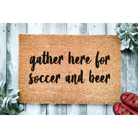 Gather Here For Football and Beer | Sports Doormat | Welcome Mat | Funny Door Mat | Funny Gift | Home Doormat | Closing Gift | New Home