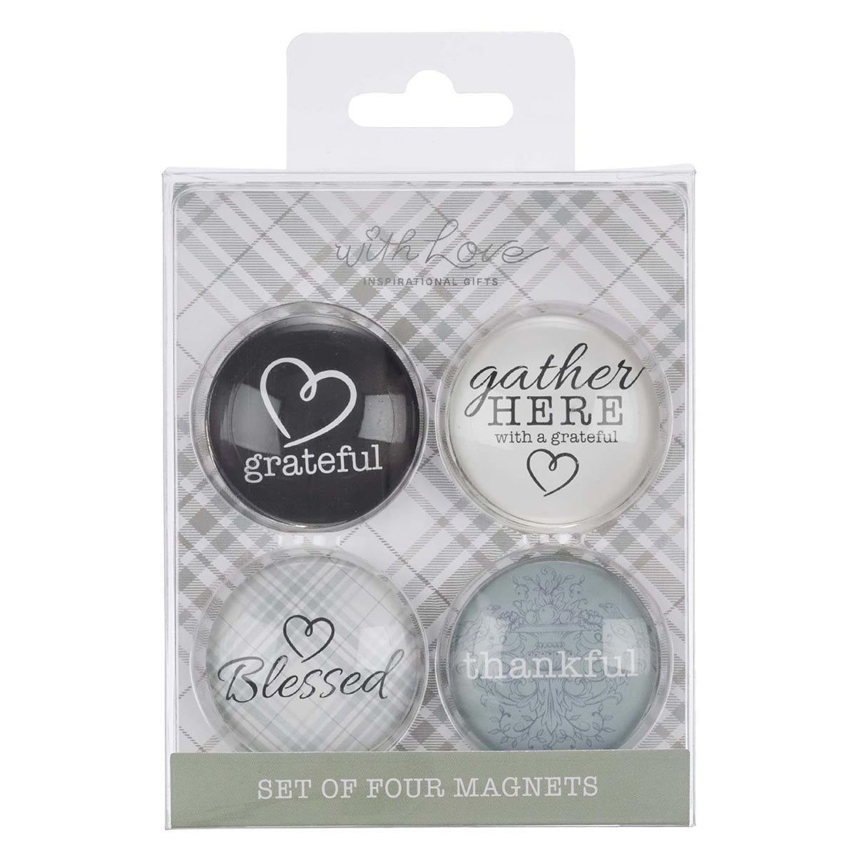 Gather Here With A Grateful Heart Sage Green Plaid Inspirational Fridge