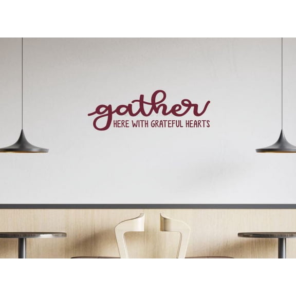 Gather Here With Grateful Hearts Kitchen Wall Decal Sticker Quote Vinyl Lettering 23x8-Inch Burgundy
