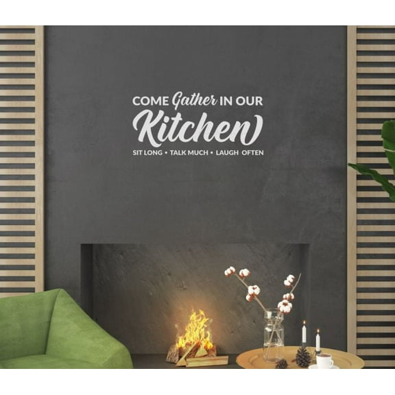 Gather In Our Kitchen Wall Quotes Decal Vinyl Sticker Word Art Home Decor 23x11-Inch Light Gray