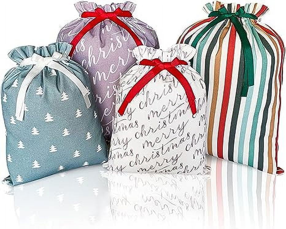 Gather & Knot Drawstring Christmas Gift Bags, 20 Large 16 Medium, Pink  Fa La La, Premium Canvas, Reusable Fabric Wrap for Holidays