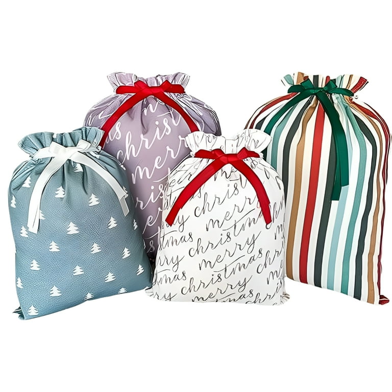 Gather Knot Drawstring Christmas Gift Bags 20 Large 16 Medium Modern Farmhouse Premium Canvas Reusable Fabric Wrap for Holidays Mix