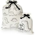 thumbnail image 1 of Gather & Knot Drawstring Gift Bags | 20" Large 12" Small | Premium Canvas | Reusable Fabric Wrap for Baby Shower or Boys Birthday | Dinosaur, 1 of 10