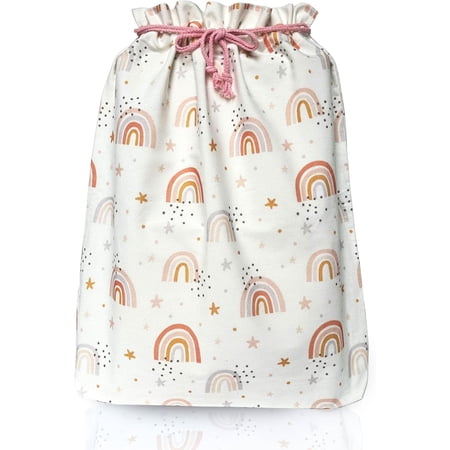 Gather & Knot Drawstring Gift Bags | Premium Canvas | 22" Extra Large | Reusable Fabric Wrap for Girls Baby Shower or Birthday | XL Rainbow Flat Bottom