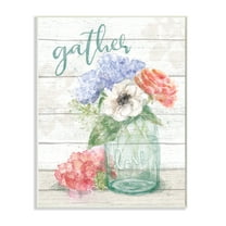 Gather Love Flower Jar Rustic Wood Textured Word Design 10 in x 15 in Framed Painting Art Prints, by Stupell Home Décor