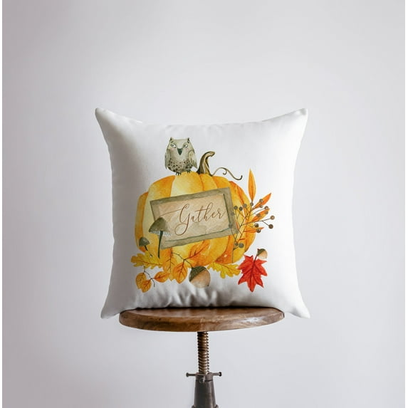 Gather Pumpkin Harvest Pillow Cover | Primitive Pumpkin Decor | Farmhouse Pillows | Country Decor | Fall Throw Pillows | Cute Throw Pillows