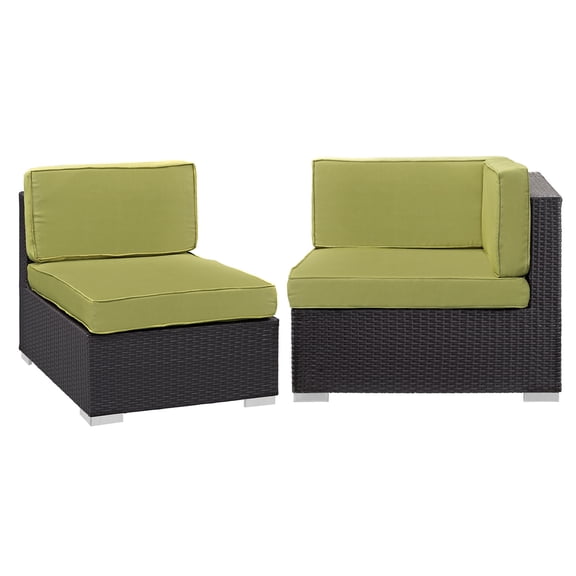 Modway Gather Corner and Middle Outdoor Patio Sectional Set in Espresso Peridot by Modway