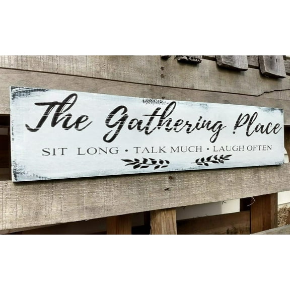 Gather Sign Large Farmhouse Kitchen Wall Sign Wooden Family Sign Rustic Wall Decor Sign for Dining Room Decor The Gathering Place 4x16 Inch