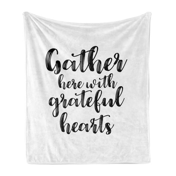 Gather Soft Flannel Fleece Blanket, Gather Here with Grateful Heart Words Minimalist Hand Written Calligraphy, Cozy Plush for Indoor and Outdoor Use, 60" x 80", Dark Blue Grey White, by Ambesonne