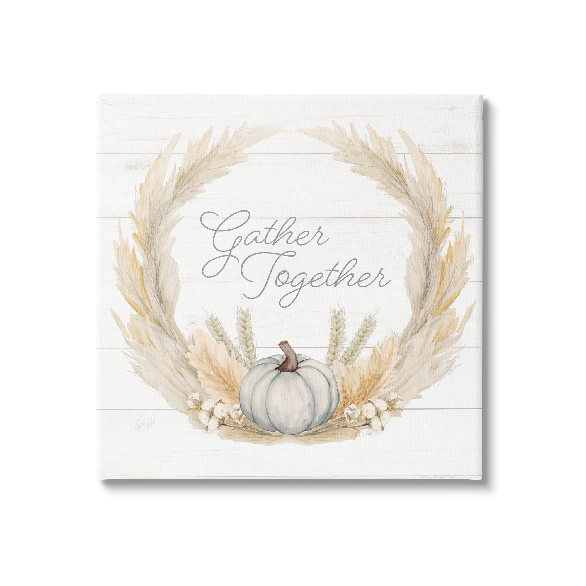Gather Together Family Sentiment Rustic Wheat Sprigs Inspirational Graphic Art Gallery-Wrapped Canvas Print Wall Art