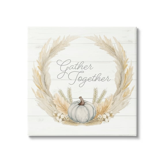 Gather Together Family Sentiment Rustic Wheat Sprigs Inspirational Graphic Art Gallery-Wrapped Canvas Print Wall Art