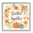 thumbnail image 1 of Gather Together Phrase Orange Floral Wreath Pumpkin Gourd Inspirational Framed Art Print Wall Art, 17x17, 1 of 7