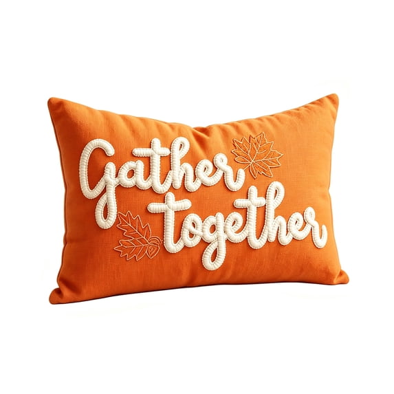 Gather Together Throw Pillow Cover 12x20 inch Farmhouse Rectangle Decorative Pillowcase Autumn Decorations Chenille Cushion Cover for Sofa Couch