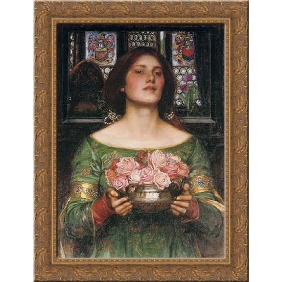 Gather Ye Rosebuds while ye may 20x24 Gold Ornate Wood Framed Canvas Art by Waterhouse, John William