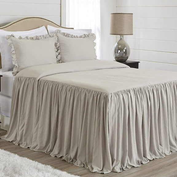 Sweet Jojo Designs Gathered Bedspread Taupe Queen Size Extra Long Bedspread Cover 3 Piece Set