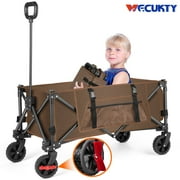 Gathered Collapsible Mini Camping Wagon, Vecukty Portable Foldable Cart, Heavy Duty Folding Utility Grocery Wagon with 150lbs, for Shopping,Sports,Fishing,Beach,Garden,Brown