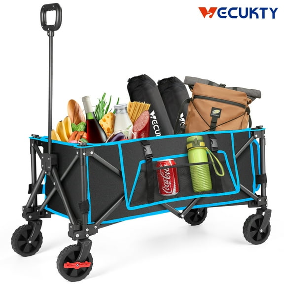 Gathered Collapsible Mini Camping Wagon, Vecukty Portable Foldable Minivan, Utility Grocery Wagon with 150lbs, for Shopping,Sports,Fishing,Beach,Garden,Black