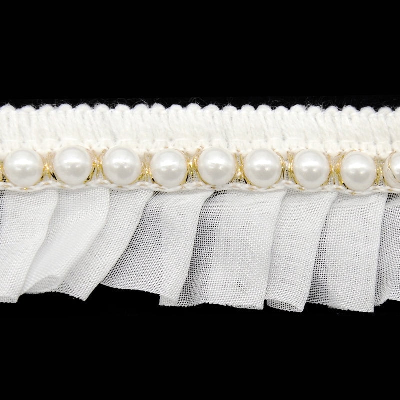 Belagio Enterprises - Gathered Lace with Large Pearl - 2" (15 YDS)-BPV-304-27