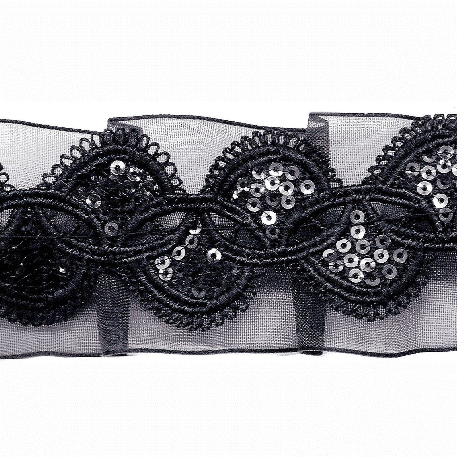 Belagio Enterprises - 1 1/2" Width Gathered Lace with Sequins (10 Yard Roll) - BRL-800-02 Black
