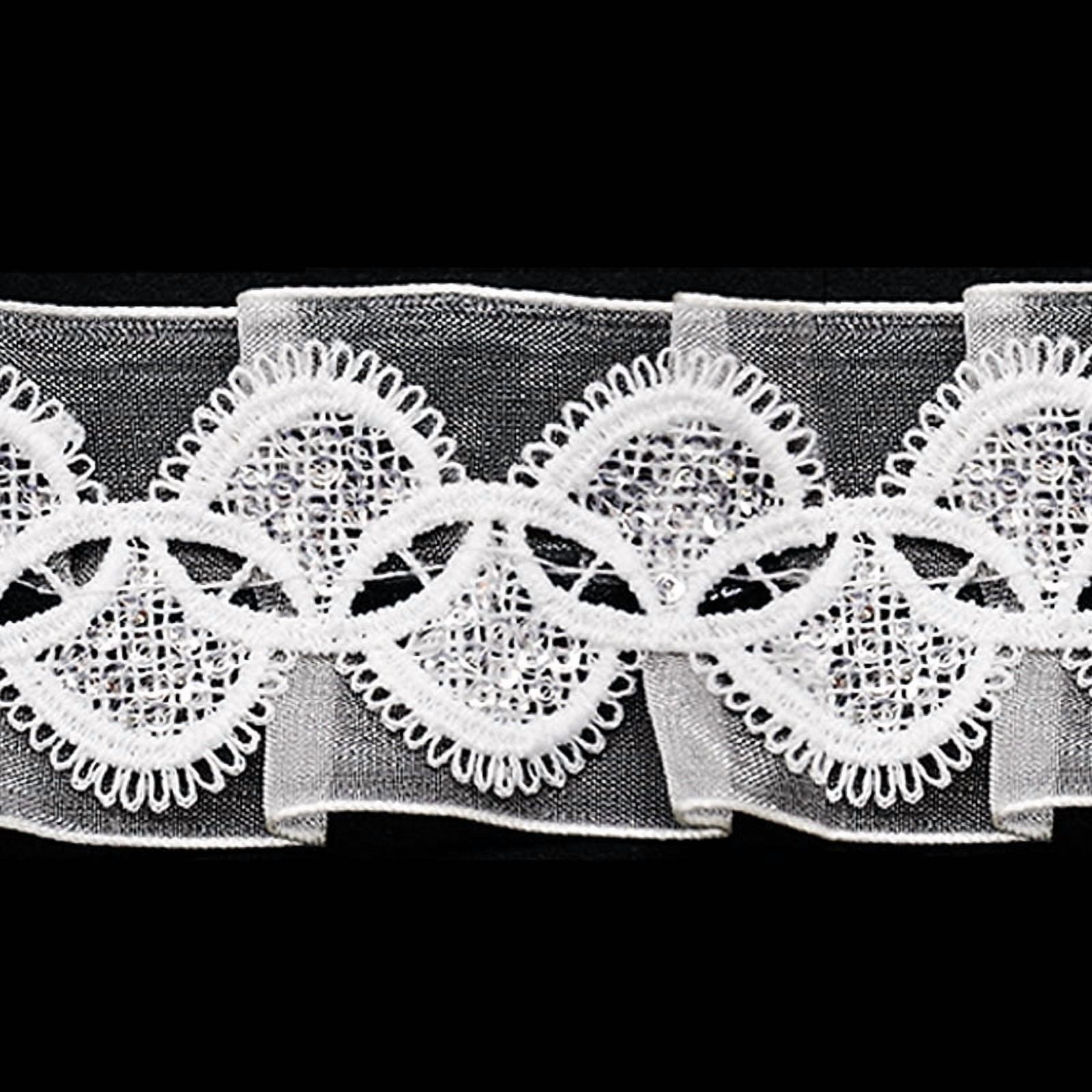 Belagio Enterprises - 1 1/2" Width Gathered Lace with Sequins (10 Yard Roll) - BRL-800-27 White
