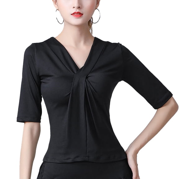 Gathered Stretch-Jersey Top Front Pleat Latin Salsa Tango Cha Cha Cha Dance Wear
