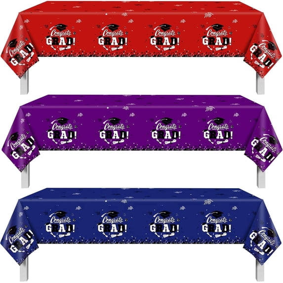 Gatherfun Graduation Decorations 2026, Congrats Grad Table Cover for Graduation Party Supplies, 3 pcs Class Blue Red Purple Tablecloths, 54x108 Inch