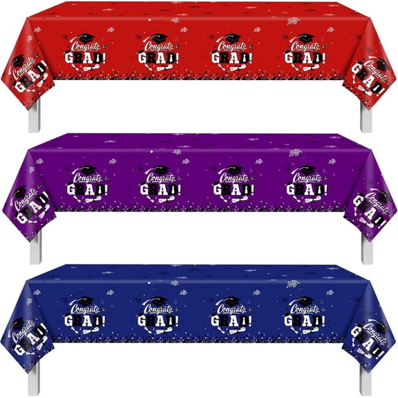Gatherfun Graduation Decorations 2026, Congrats Grad Table Cover for Graduation Party Supplies, 3 pcs Class Blue Red Purple Tablecloths, 54x108 Inch