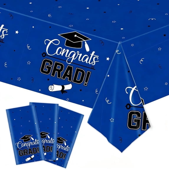Gatherfun Graduation Decorations 2026, Congrats Grad Table Cover for Graduation Party Supplies, 3 pcs Class Blue Tablecloths, 54x108 Inch