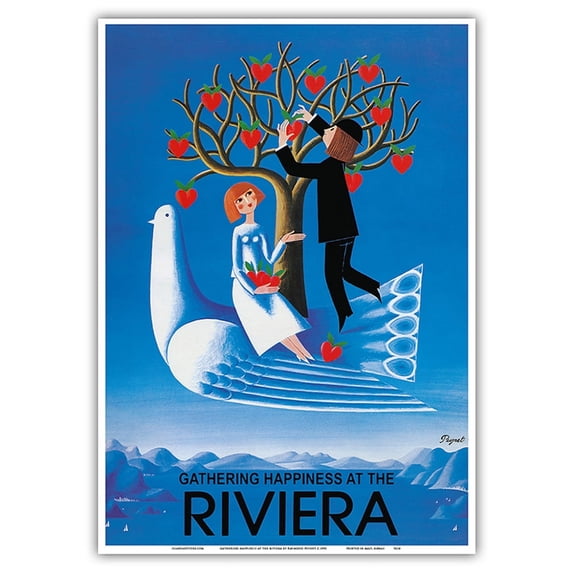 Gathering Happiness at the Riviera - French-Italian Riviera - Vintage Advertising Poster by Raymond Peynet c.1990 - Master Art Print 10in x 14in